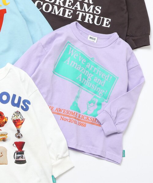 BREEZE（ブリーズ）の「【ジュニア対応】4柄4色長袖Tシャツ（Tシャツ/カットソー・キッズ・チャコール/ラベンダー/オフホワイト/サックスブルー・110/100/90/80/130/120/150/140）」の2枚目の写真
