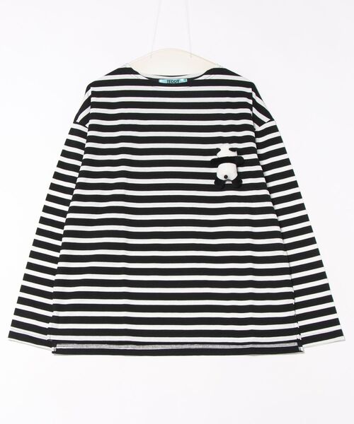 ankoROCK（アンコロック）の「TEDDY ankoROCK ボーダーボートネックカットソー / メンズ レディース ユニセックス 長袖 ロングT シャツ 柄 ルーズシルエット ワンポイント（Tシャツ/カットソー・メンズ・ネイビー/ブラック・L/M/S）」の10枚目の写真