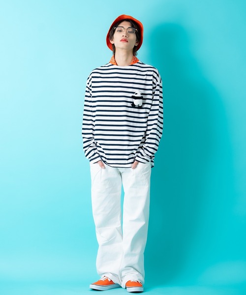 ankoROCK（アンコロック）の「TEDDY ankoROCK ボーダーボートネックカットソー / メンズ レディース ユニセックス 長袖 ロングT シャツ 柄 ルーズシルエット ワンポイント（Tシャツ/カットソー・メンズ・ネイビー/ブラック・L/M/S）」の17枚目の写真