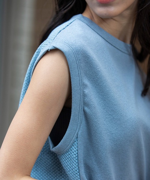 Munich（ミューニック）の「ブークレー×ギマメッシュドッキングトップス（Tシャツ/カットソー・レディース・アイボリー/ブラック/グレイッシュブルー・FREE）」の18枚目の写真