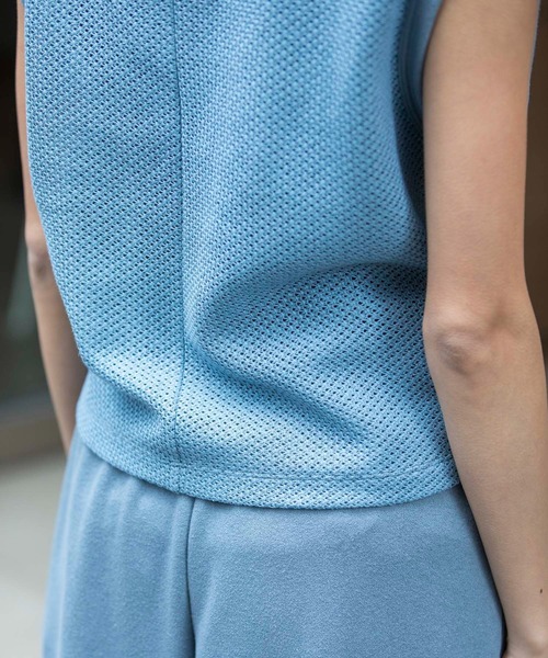 Munich（ミューニック）の「ブークレー×ギマメッシュドッキングトップス（Tシャツ/カットソー・レディース・アイボリー/ブラック/グレイッシュブルー・FREE）」の16枚目の写真