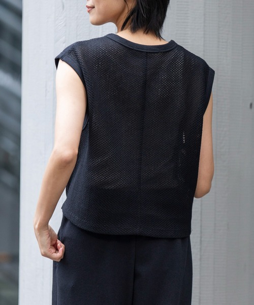 Munich（ミューニック）の「ブークレー×ギマメッシュドッキングトップス（Tシャツ/カットソー・レディース・アイボリー/ブラック/グレイッシュブルー・FREE）」の12枚目の写真