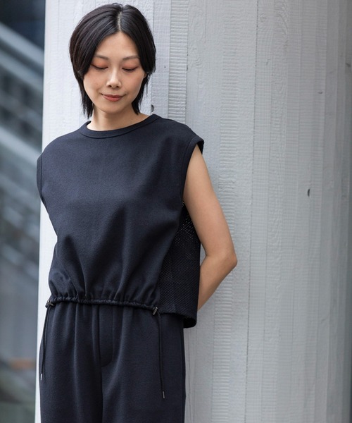 Munich（ミューニック）の「ブークレー×ギマメッシュドッキングトップス（Tシャツ/カットソー・レディース・アイボリー/ブラック/グレイッシュブルー・FREE）」の10枚目の写真