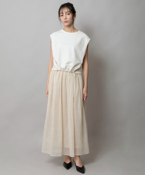 Munich（ミューニック）の「ブークレー×ギマメッシュドッキングトップス（Tシャツ/カットソー・レディース・アイボリー/ブラック/グレイッシュブルー・FREE）」の9枚目の写真