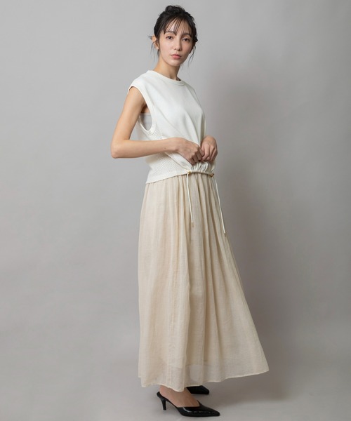 Munich（ミューニック）の「ブークレー×ギマメッシュドッキングトップス（Tシャツ/カットソー・レディース・アイボリー/ブラック/グレイッシュブルー・FREE）」の8枚目の写真