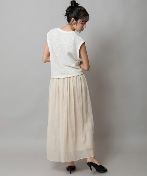 Munich（ミューニック）の「ブークレー×ギマメッシュドッキングトップス（Tシャツ/カットソー・レディース・アイボリー/ブラック/グレイッシュブルー・FREE）」の7枚目の写真