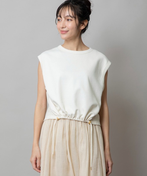 Munich（ミューニック）の「ブークレー×ギマメッシュドッキングトップス（Tシャツ/カットソー・レディース・アイボリー/ブラック/グレイッシュブルー・FREE）」の5枚目の写真