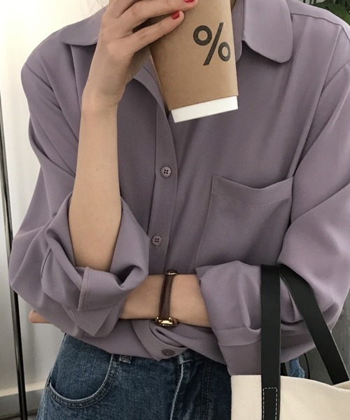 SallyLunn（サリーラン）の「オン・オフ着られる♪シンプル長袖シャツ（シャツ/ブラウス・レディース・ブラック/パープル/ホワイト/ブルー・LARGE/MEDIUM）」の9枚目の写真