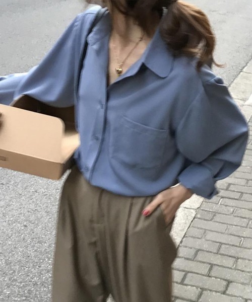 SallyLunn（サリーラン）の「オン・オフ着られる♪シンプル長袖シャツ（シャツ/ブラウス・レディース・ブラック/パープル/ホワイト/ブルー・LARGE/MEDIUM）」の10枚目の写真