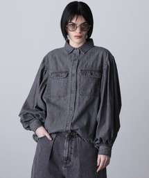 (GENE HEAVENS)VOLUME SLEEVE DENIM SHIRT WITH STUDS