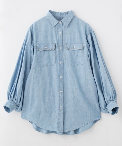 ROSE BUD（ローズバッド）の「(GENE HEAVENS)VOLUME SLEEVE DENIM SHIRT WITH STUDS（シャツ/ブラウス・レディース・ブルー/ブラック・ONE SIZE）」の14枚目の写真