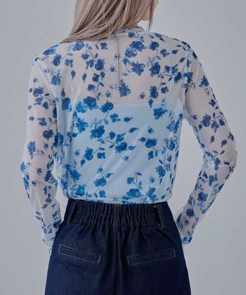 セール】ローズプリントシアートップス（Tシャツ/カットソー