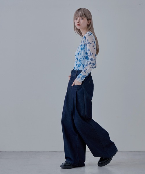 トップス erika ローズプリントシアートップス（Tシャツ/カットソー）｜etoll