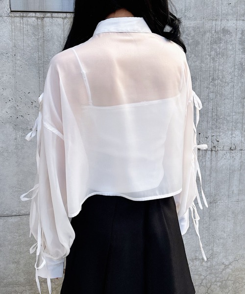 INGNI(イング)の「【WEB限定】袖リボンラメシアーショートシャツ(シャツ/ブラウス・レディース・グレー/ピンク系/アイボリー/サックスブルー/ミント/イエロー/ブルー・M)」の16枚目の写真