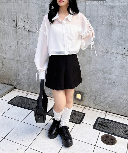 INGNI(イング)の「【WEB限定】袖リボンラメシアーショートシャツ(シャツ/ブラウス・レディース・グレー/ピンク系/アイボリー/サックスブルー/ミント/イエロー/ブルー・M)」の18枚目の写真