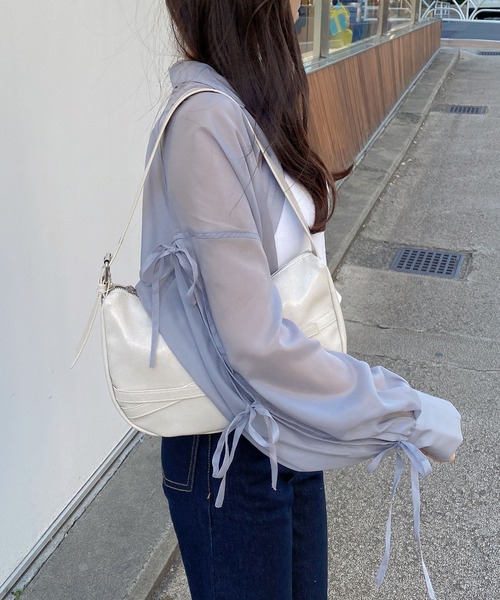 INGNI(イング)の「【WEB限定】袖リボンラメシアーショートシャツ(シャツ/ブラウス・レディース・グレー/ピンク系/アイボリー/サックスブルー/ミント/イエロー/ブルー・M)」の9枚目の写真