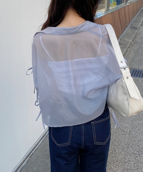 INGNI(イング)の「【WEB限定】袖リボンラメシアーショートシャツ(シャツ/ブラウス・レディース・グレー/ピンク系/アイボリー/サックスブルー/ミント/イエロー/ブルー・M)」の10枚目の写真