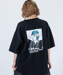 【a】〔Naive Magic〕シルキータッチストレッチ BLUE/GREEN Girlイラストプリント ポンチTシャツ