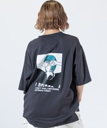 【a】〔Naive Magic〕シルキータッチストレッチ BLUE/GREEN Girlイラストプリント ポンチTシャツ