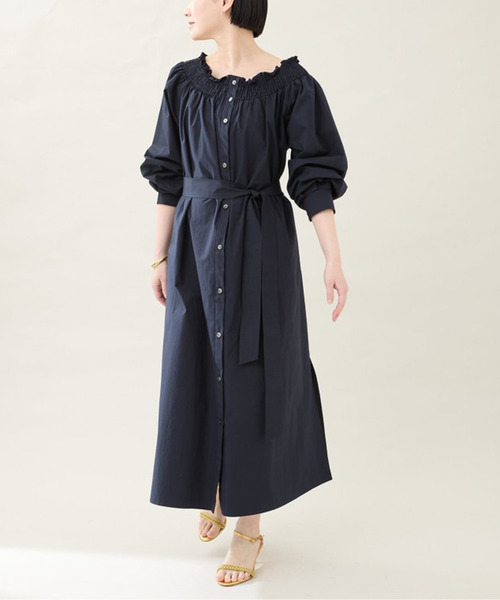 コットンタイプライターシャーリングワンピース（ワンピース  