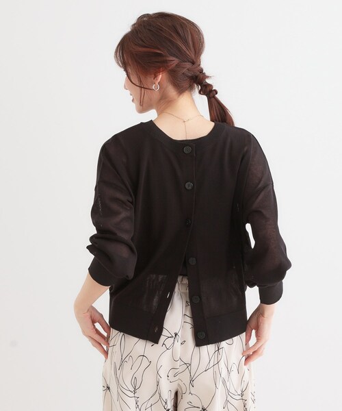 DRESKIP（ドレスキップ）の「【洗える/前後2WAY】 着こなしいろいろ 上品なシアーカーディガン（カーディガン/ボレロ・レディース・グリーン/オフホワイト/ブラック・01/02/03）」の7枚目の写真