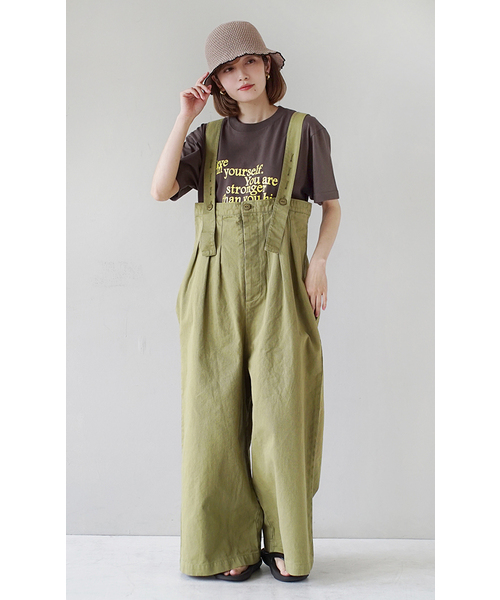 e-zakkamania stores（イーザッカマニアストアーズ）の「ヘビーツイル ハイウエスト ワイドサロペット（サロペット/オーバーオール・レディース・ブラック/カーキ・フリー）」の4枚目の写真