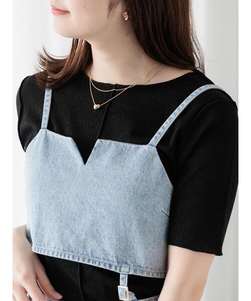 Te chichi TERRASSE(テチチテラス)の「ラメテレコハーフスリーブトップス(Tシャツ/カットソー・レディース・ブラック/オフホワイト/ベージュ・F)」の1枚目の写真