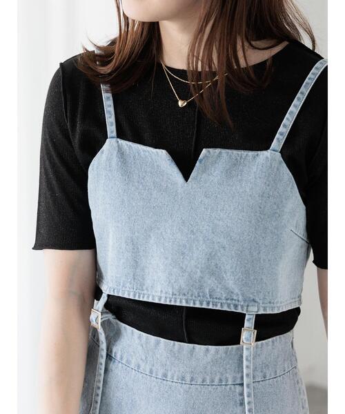 Te chichi TERRASSE(テチチテラス)の「ラメテレコハーフスリーブトップス(Tシャツ/カットソー・レディース・ブラック/オフホワイト/ベージュ・F)」の5枚目の写真