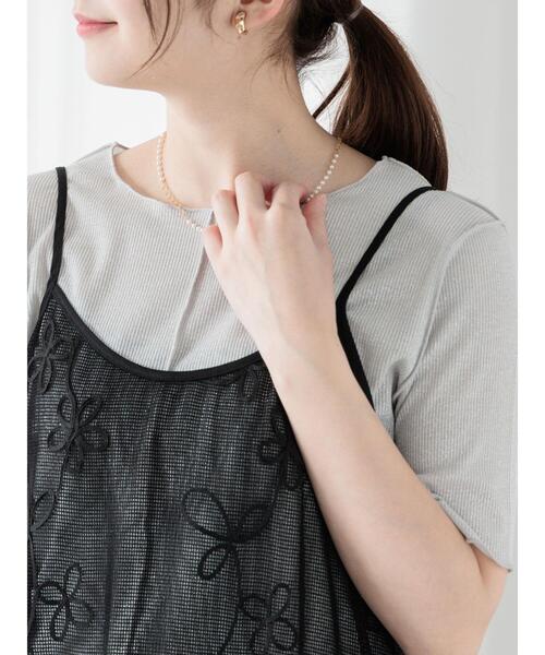 Te chichi TERRASSE(テチチテラス)の「ラメテレコハーフスリーブトップス(Tシャツ/カットソー・レディース・ブラック/オフホワイト/ベージュ・F)」の7枚目の写真