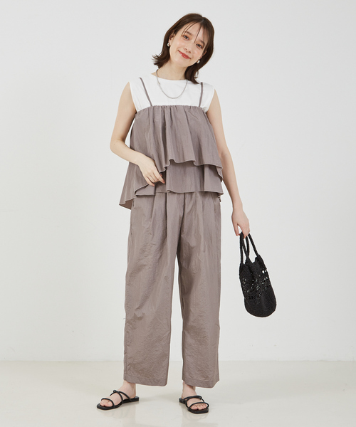 abahouse mavie（アバハウスマヴィ）の「【セットアップ対応】シャイニータフタワイドテーパードパンツ/春服/夏服/イージーパンツ（その他パンツ・レディース・ブラック/グレー/ブラウン・38/36）」の5枚目の写真