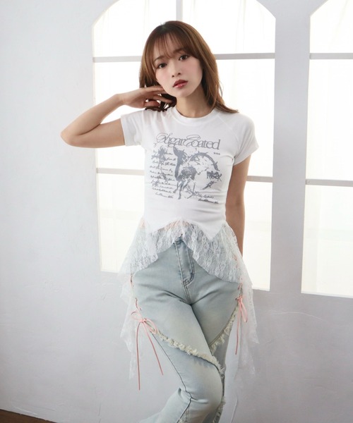 セール】レースドッキングTシャツ（Tシャツ/カットソー）｜CECIL