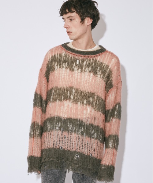 beautiful people(ビューティフルピープル)の「flip wooledmohair damaged pullover(ニット/セーター・レディース・ダークブラウン/オリーブ/サックスブルー・38)」の2枚目の写真