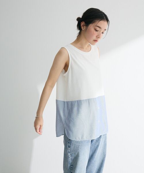 Green　Parks（グリーンパークス）の「シャツドッキングタンクトップ（タンクトップ・レディース・ストライプ/オフホワイト・FREE）」の6枚目の写真