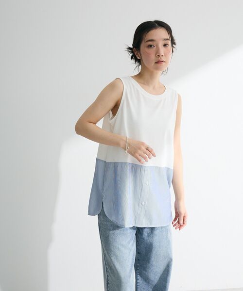 Green　Parks（グリーンパークス）の「シャツドッキングタンクトップ（タンクトップ・レディース・ストライプ/オフホワイト・FREE）」の9枚目の写真