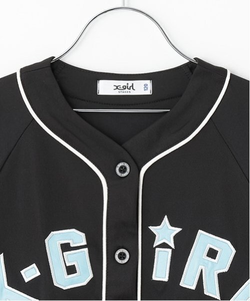 X-girl Stages（エックスガールステージス）の「ロゴアップリケベースボール半袖シャツ（シャツ/ブラウス・キッズ・ブラック/ブルー/ピンク・110cm/120cm/100cm/130cm/140cm）」の5枚目の写真