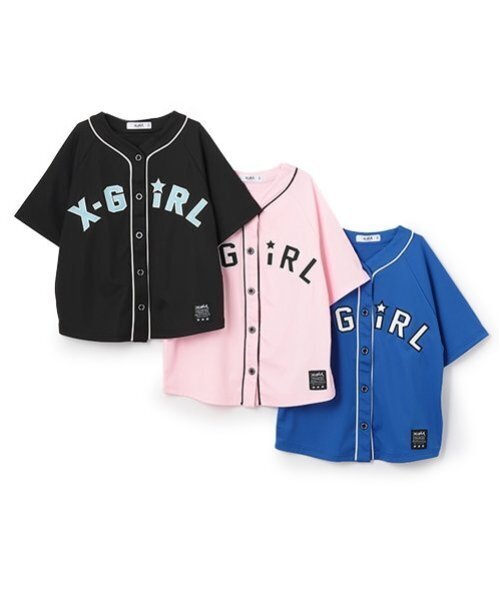 X-girl Stages（エックスガールステージス）の「ロゴアップリケベースボール半袖シャツ（シャツ/ブラウス・キッズ・ブラック/ブルー/ピンク・110cm/120cm/100cm/130cm/140cm）」の10枚目の写真