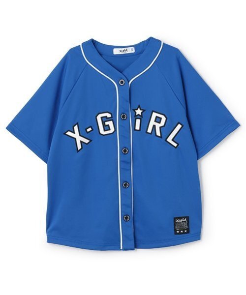 X-girl Stages（エックスガールステージス）の「ロゴアップリケベースボール半袖シャツ（シャツ/ブラウス・キッズ・ブラック/ブルー/ピンク・110cm/120cm/100cm/130cm/140cm）」の11枚目の写真