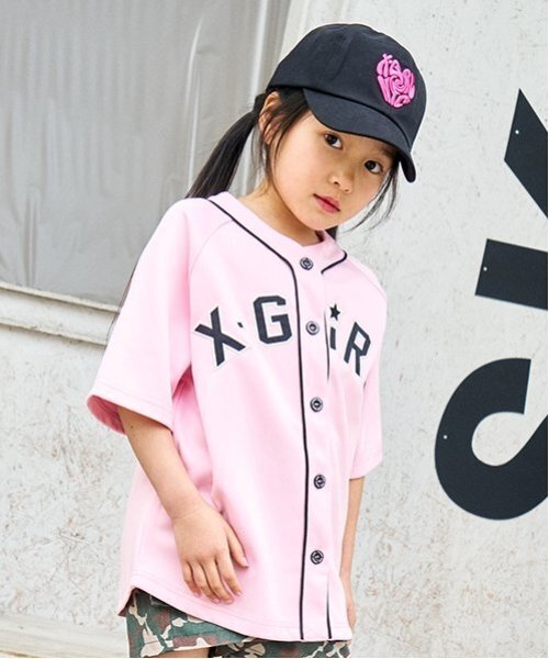 X-girl Stages（エックスガールステージス）の「ロゴアップリケベースボール半袖シャツ（シャツ/ブラウス・キッズ・ブラック/ブルー/ピンク・110cm/120cm/100cm/130cm/140cm）」の17枚目の写真