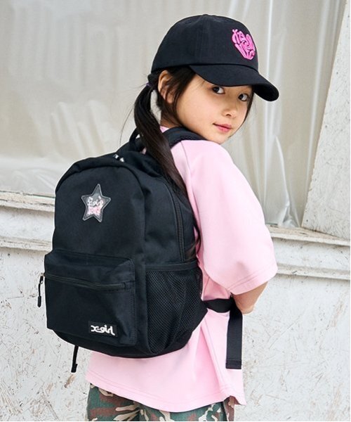 X-girl Stages（エックスガールステージス）の「ロゴアップリケベースボール半袖シャツ（シャツ/ブラウス・キッズ・ブラック/ブルー/ピンク・110cm/120cm/100cm/130cm/140cm）」の18枚目の写真