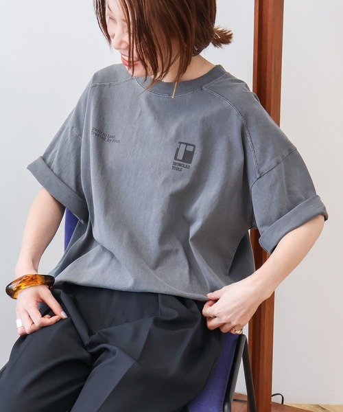 AMERICAN HOLIC（アメリカンホリック）の「【WEB限定】ピグメント5分袖ロゴプルオーバー（Tシャツ/カットソー・レディース・チャコールグレー/パープル/グリーン系その他3・FREE）」の7枚目の写真