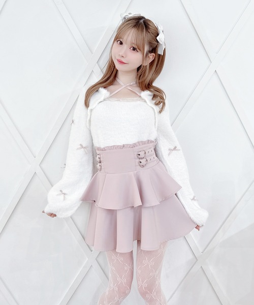 MA*RS(アメーバーマーズ)の「ハートバックル二段フリルスカパン(スカート・レディース・ピンク/ブラック×ホワイト/ブラック/チャコールグレー・FREE)」の4枚目の写真