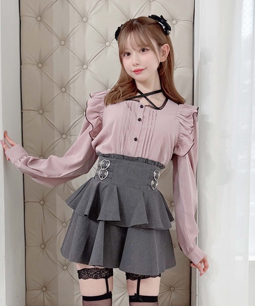 MA*RS(アメーバーマーズ)の「ハートバックル二段フリルスカパン(スカート・レディース・ピンク/ブラック×ホワイト/ブラック/チャコールグレー・FREE)」の3枚目の写真