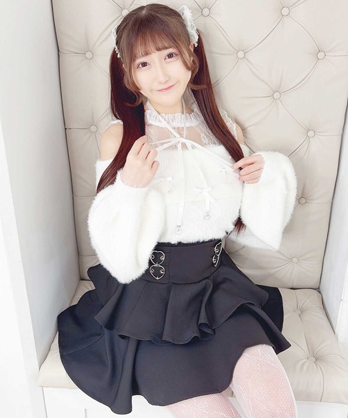 MA*RS(アメーバーマーズ)の「ハートバックル二段フリルスカパン(スカート・レディース・ピンク/ブラック×ホワイト/ブラック/チャコールグレー・FREE)」の22枚目の写真