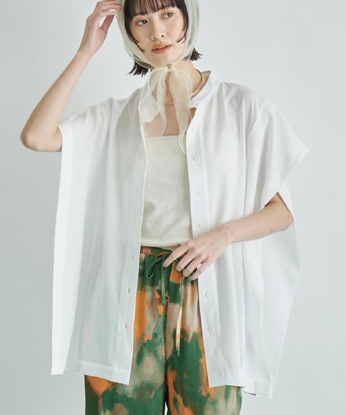 Settimissimo（セッティミッシモ）の「バンドカラー カスケード ジョーゼント シャツ（シャツ/ブラウス・レディース・ブラック/オフホワイト/オレンジ・FREE）」の2枚目の写真