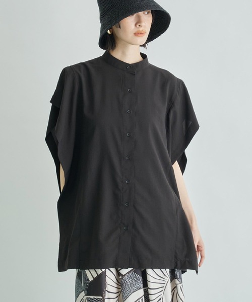 Settimissimo（セッティミッシモ）の「バンドカラー カスケード ジョーゼント シャツ（シャツ/ブラウス・レディース・ブラック/オフホワイト/オレンジ・FREE）」の3枚目の写真