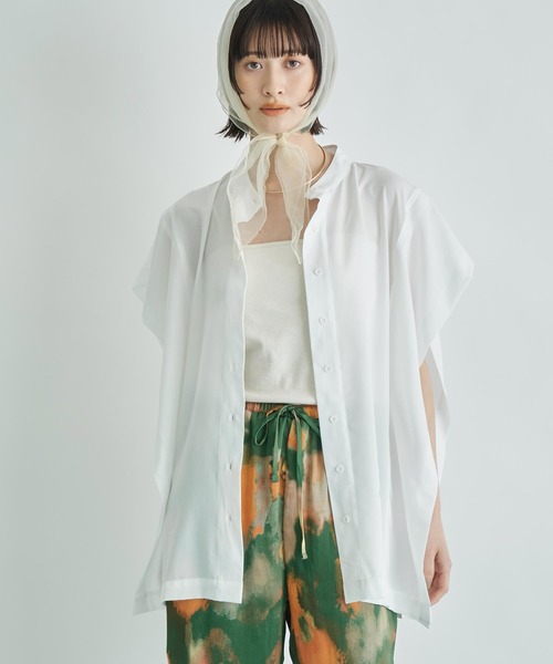 Settimissimo（セッティミッシモ）の「バンドカラー カスケード ジョーゼント シャツ（シャツ/ブラウス・レディース・ブラック/オフホワイト/オレンジ・FREE）」の4枚目の写真