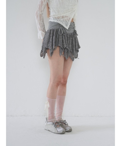 ALICE+OLIVIA ミックスメディア フリルレーススカート KARYS Karys Mixed Media Skirt In Biscotti | Alice + Olivia