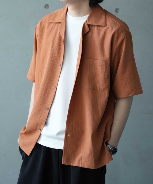 UNION STATION（ユニオンステーション）の「レーヨンスラブオープンカラー半袖シャツ（シャツ/ブラウス・メンズ・オフホワイト/レンガ/ネイビー・M/L/LL）」の19枚目の写真