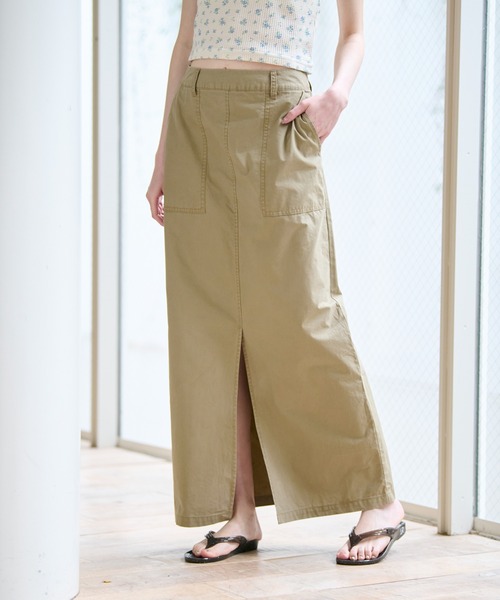 MICA&DEAL（マイカ＆ディール）の「【MICA&DEAL/マイカアンドディール】ミリタリースカート / スリット / タイトロングスカート（スカート・レディース・ベージュ/カーキ・36/38）」の4枚目の写真