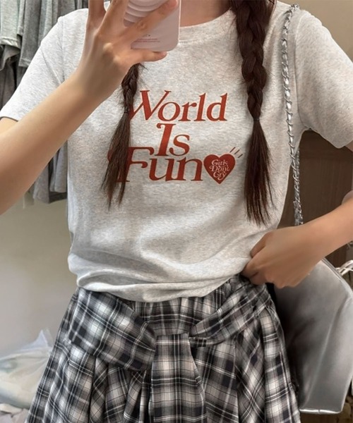 LOWO(ロワ)の「綿混フロントプリントTシャツ カットソー(Tシャツ/カットソー・レディース・ライトグレー/ホワイト・FREE)」の5枚目の写真
